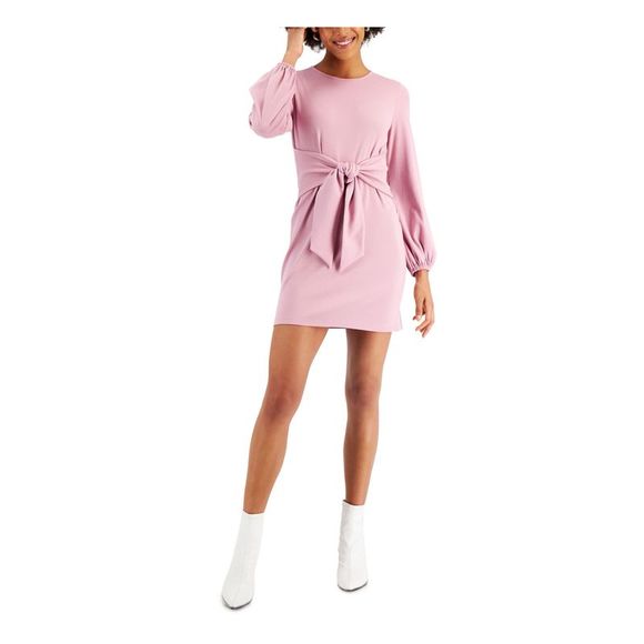 BAR III DRESSES Dresses & Skirts - BAR III DRESSES Womens Pink Tie Elastic Cuffs Long Sleeve Short Sheath Dress S